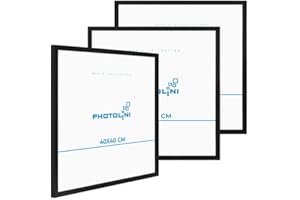 PHOTOLINI Cornici 40x40 cm nero legno MDF, set di 3 cornici per poster, plexiglass infrangibile, da parete, accessori extra inclusi - per foto, immagini e poster