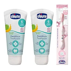 Apple- Banana Toothpaste (6 m+), 50ml, Pack of 2 and Pink Tooth Brush