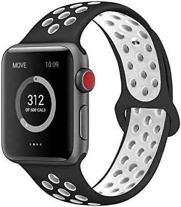 jwacct Apple Watch Strap 42mm, Soft Silicone Replacement Bracelet Band Adjustable Wristband for iWatch Apple Watch Series 1/2/3 Black/White M/L