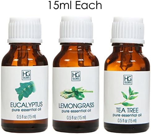 Hosley's Set of 3 Therapeutic 100% Pure Essential Oils - 15ml each - Eucalyptus, Lemongrass, Tea Tree