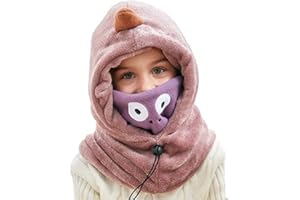 LAZZ1ON Enfant Cagoule Hiver Bonnet Garçon Chaud Polaire Epais Cache-Cou Écharpe Bonnet Bébé Fille Chapeau à Oreilles Animaux Déguisement Chapeau pour Cyclisme Ski Plein Air 3-12 Ans