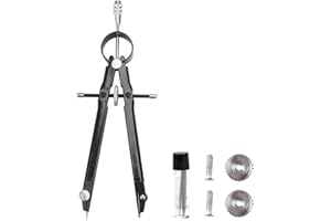OWNFEEL Precision Metal Compass Maths Set, Professional Drawing Tool with Lock, Ideal for Geometry Drawing Art Drafting Woodworking & Carpentry, 10 Inch Diameter Circles, Extra Lead Refills Included (Black)