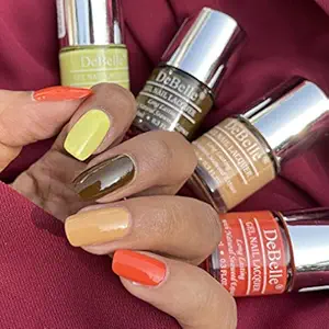 DeBelle Gel Nail Lacquers Combo set of 4 - Citrus Scream?(Lemon Tart, Rust Henna, Almond Blush, Apricot Brulee), 8ml each Gift for girls