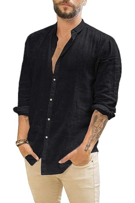 Mens Button Up Shirts Long Sleeve Linen 