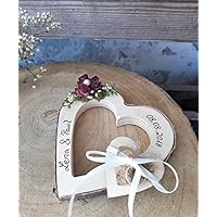 Hochzeit Ringkissen Herz mit Holzherz Ringhalter Mille Fleurs für Eheringe Namen