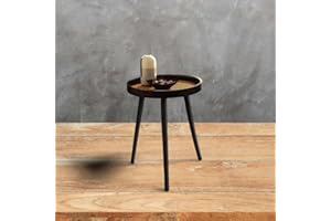 BONAFIDE Black Wooden Round Side Table Small Round Coffee Table For Living Room Wooden drinks table Patio Side Table Outdoor Rattan Side Table Corner Table For Small Spaces