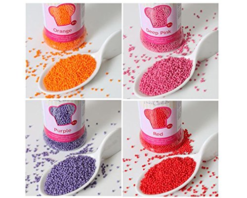 Nonpareils-Set 4tlg.,orange-dunkelrosa-lila-rot, Zuckerperlen, Zuckerstreusel