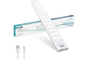 Forepin Lampe de Placard 40 LED 20cm Lampe Led Sans Fil USB Rechargeable Veilleuse Detecteur de Mouvement Dimmable Éclairage à LED Interieur pour Armoire Escalier Couloir Cuisine Garage