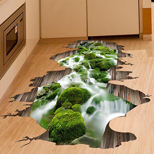Saingace Wandaufkleber Wandtattoo Wandsticker,3D Stream Boden Wand Sticker abnehmbare Wandabziehbilder Vinyl Kunst Wohnzimmer Dekor - 3