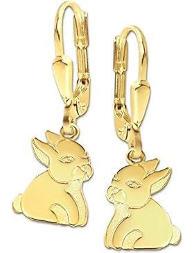 CLEVER SCHMUCK Goldene Ohrhänger 24 mm Mini Hase 6 x 5 mm flach, matt und glänzend 333 GOLD 8 KARAT