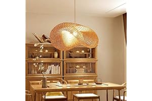 COOYO Suspension E27 Lustre Lumière Pendentif Vintage Rétro Lampe Pendentif Industriel Bambou Rotin Naturel Suspendu Tissé Lampes Suspension Réglable Hauteur Manger Bureau Salon Café Salle Lampe,80cm