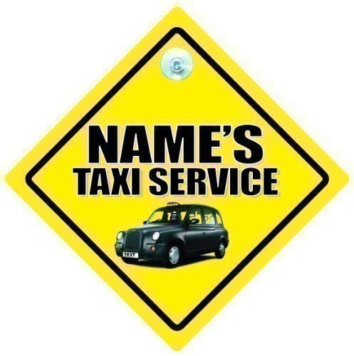 Personalizado Letrero De Taxi, Taxis Señal Coche, Mini Cab señal, We Will Agregue Su Chosen Nombre Para Crear Tu Propio Negro bebé a bordo Estilo, bordo, Pegatina, Pegatina Parachoques, medida