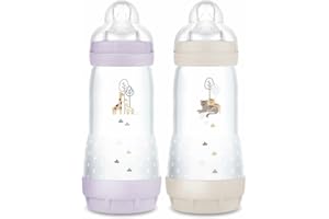 MAM 2 biberon Easy Start Anti-Colica 4+ mesi a flusso rapido (2 x 320 ml) lilla + sabbia - Biberon per ridurre le coliche e il disagio del bambino - Biberon per l'allattamento