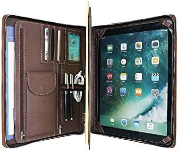 FlyBirds High-Grade Crazy Horse Leather Zipper Portfolio Conference Folder Business Bag Travel Folder Case for iPad mini