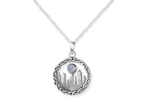 HAMILTON & YOUNG Outlander Inspired 925 Sterling Silver Precious Metal Traditional Scottish Highland Interlace Design Standing Stones Pendant Small - Genuine Moonstone
