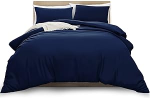 MOONLIGHT20015 Double Duvet Cover Navy Solid Soft Double Bedding Duvet Cover Set with 2 Matching Pillowcases