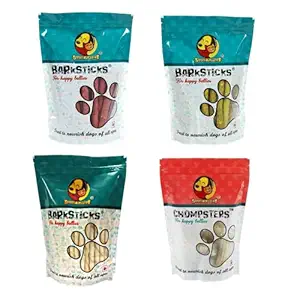 Foodie Puppies Snacks Combo Pack of Munchy Mutton, Chicken Barksticks, Twisted Sticks, and 4inch Chompsters Pressed Chew Bones Treats for Dogs & Puppies (Each, 500gm)