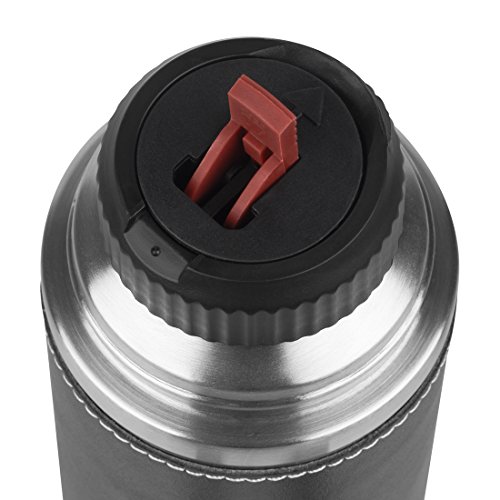 Emsa 502437 Isolierflasche, Mobil genießen, 1 l, Safe Loc Verschluss, Echtleder-Mantel, Schwarz, Senator Class - 5