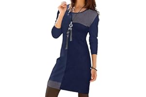 Onsoyours Femme Automne Hiver Robe col Pile Robe à Manche Longue Robe Poches Assorties Décontractée Élégante Vintage Fente Robe
