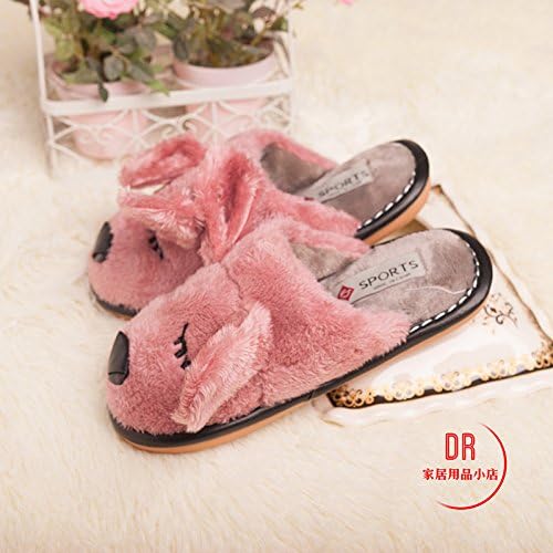 CWAIXXZZ plush slippers Kids beef ribs, non-slip Wear cotton slippers indoor men and women couple cartoon home drag and ,34-35 Inner Length 21.5 cm, queen sleeper red