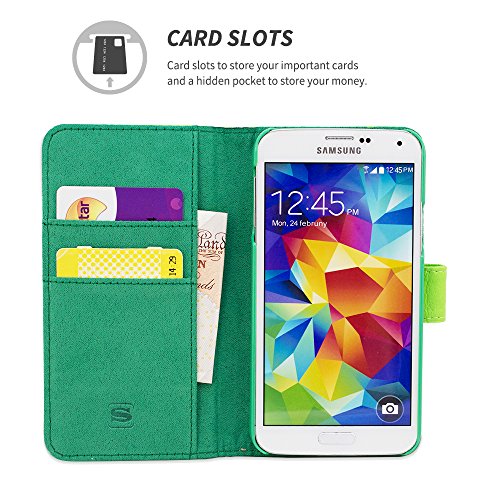 Snugg Funda Galaxy S5  8482  - Carcasa Verde De Cuero  PU  con Tapa Y Garant  a De por Vida para Samsung Galaxy S5