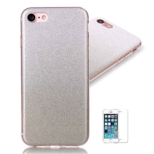 Für iPhone 7 Handyhülle,Zcro Glitzer Silikon Glitter Case Stoßfest Kratzfeste TPU Schutzhülle Schale Handytasche Hülle für iPhone 7 4.7 Zoll mit Frei Displayschutz (Silber)