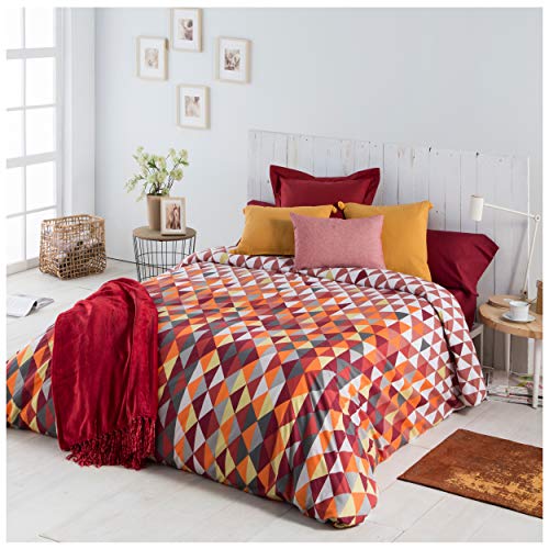 COTTON ART Funda Nordica TRIANGULOS Burdeos Reversible Cama de 180