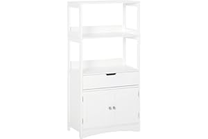 kleankin Armario de Baño con 3 Estantes Cajón y 2 Puertas Mueble de Almacenamiento de Suelo Moderno para Cocina Dormitorio Salón 60x33x122,5 cm Blanco