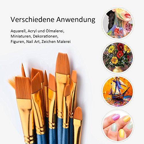 Feelily 10 Assorted Wasserfarben Wasserpinsel Aquarellfarben Pinsel Set Haarbürsten Art Nylon Künstler Malerei Pinsel Set, Blauer Griff - 5