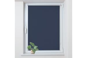 Allesin Store Enrouleur Occultant Thermique sans Perçage Rideau Occultant Opaque Isolant, Montage Simple pour Fenêtre ou Porte 45x170cm Bleu Foncé