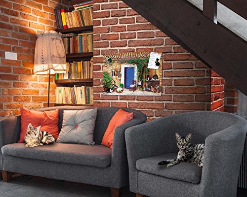 Magnettafel Katze – Mediterrane Design Metall Magnetpinnwand 60×40 cm – Memoboard Pinnwand mit Motiv: Tiere Haustiere Katzen Finca – inkl. 8 Magnete Katzen für Magnetwand – Original GUMA Magneticum® - 2