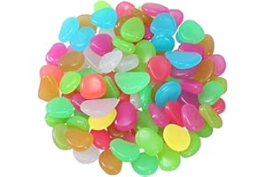HAJTECH Mix Glowing Pebbles Decorative Glow Stones - for Outdoor Garden Fish Tank - Reusable Path for Garden - Luminous Stone (100)