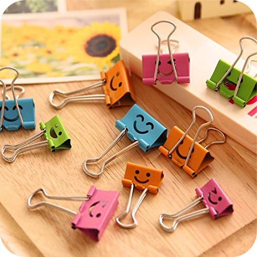 Saifeinu 19mm Cute cartoon Foldback Paper Clips Metal Office Home Document Paper Binder Clips - Assorted Colours, Pack of 24