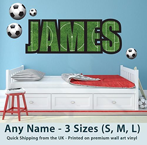 Childrens Name Wall Stickers for Boys/Girls/Kids Bedroom - Any Name in Football Pitch & Ball Stickers design Wall Art/Decals/Stickers - Premium Quality Removable Vinyl