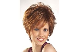 AIYLMZ Krótkie, falowane, pełne peruki w stylu pixie dla kobiet, naturalne, puszyste, warstwowe, syntetyczne peruki z grzywką, do codziennego kostiumu imprezowego (mieszanka brązu blond)