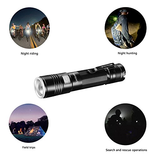 PovKeever Mini LED Taschenlampe USB wiederaufladbare Taschenlampe, 900 Lumen CREE XPE2 R5 Taschenlampe 5 Modus Taschenlampe 18650 Akku für Arbeit / Wandern / Camping enthalten - 7