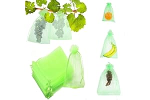 NEWUPZSI 50 Stück Traubenschutzbeutel Grün 30x40CM Fruchtschutzbeutel mit Kordelzug Organzabeutel Transparenter Netzbeutel für Garten Zum Verhindern Wespen Fruchtfliegen Insekt Vögel