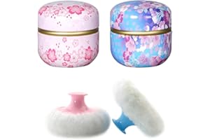 FSSTUD 2 Pcs Body Dusting Powder Jars Small Loose Powder Case Cosmetic Powder Boxes Bath Powder Tea Container with 2 Pcs Powder Puff for Women Home