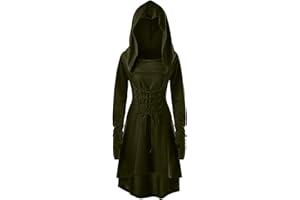 Pianocean Mittelalter Kleidung Damen, Renaissance Kleid, Gothic Kleid，Renaissance Mit Kapuze Langarm Retro Gothic, Mittelalter Kostüm Damen Cosplay Halloween Karneval