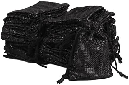 Haorw 50Pcs Vintage Natural Jute Hessian Drawstring Pouch Burlap Wedding Favor Gift Bag (Black)