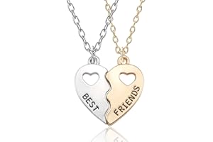 FBTOPNUM 2 Stück BFF Halsketten Freundschaftskette Beste Freunde für Mädchen Geburtstagsgeschenke Anhänger Kette Geschenke (Gold Silber)