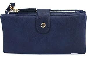 LeahWard Women's Soft Faux Leather Purse Wristlet Card Holder 611 (Navy Long)
