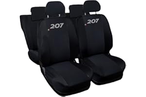Rebeca Shop® Housses de siège auto compatibles 207 | Made In Italy | Set de housses de siège avant et arrière | Logo brodé | Airbag compatible | Intérieur (Noir/noir)