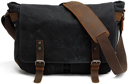 HAKGY Unisex Messenger Bags Canvas Leather Crossbody Traveling Briefcase Shoulder Bag for 14 inch Laptops, Grey
