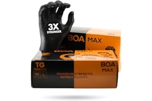 TG TOUGH GLOVE BOA MAX (L) Nitrile Gloves (Pack Of 100) | Super Strong Black Disposable Gloves | 3x Thicker Super Strong Heavy-Duty Industrial Gloves