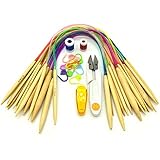Circular Knitting Needles Set, Wartoon 18 Pairs 40cm Bamboo Tube Circular Colorful Crochet Needles Knitting with Row Counter Plastic Locking Stitch Makers Scissors