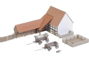 FALLER Budynek rolniczy z akcesoriami Zestaw modelowy z 138 pojedynczymi częściami 125 x 57 x 53mm I Modelowe akcesoria do pociągów I Modelowy budynek pociągu