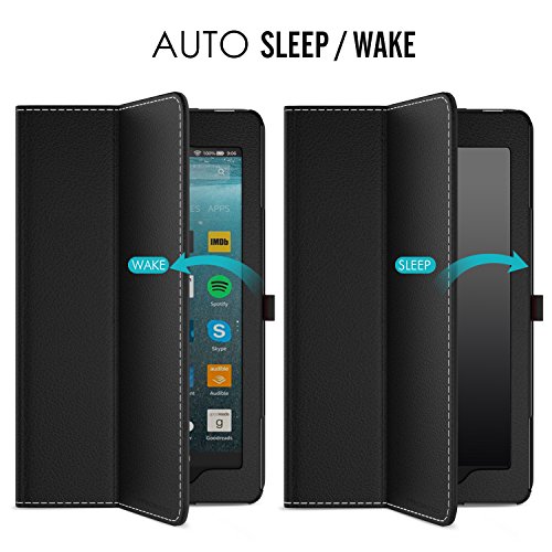 MoKo Hülle für All-New Amazon Fire 7 Tablet (7 Zoll – 7. Generation, 2017 Modell) – Kunstleder Ständer Schutzhülle Smart Cover mit Auto Sleep/Wake up Funktion, Stift-Schleife und Stanfunktion für das neue Fire 7 2017, Schwarz - 6