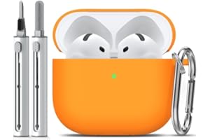 Inesore Compatible with Airpods 4 Case Cover,Silicone Protective Case for Apple Airpods 4 Active Noise Cancellation, Support Wireless Charging and Front LED Visible, with Cleaner Pen,Orange