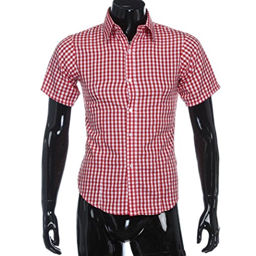 Preisvergleich Produktbild Herren Bluse,feiXIANG Herren Classic Plaid Kurzarm Hemd (XL, Rot)